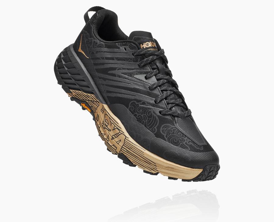 Hoka One One Speedgoat 4 Cny - Men Trail Shoes - Black/Gold,Australia UZJ-820436